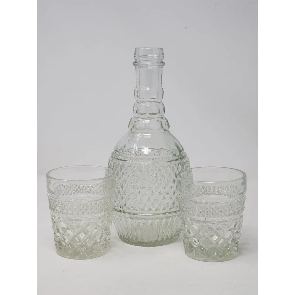 Vintage‎ Anchor Hocking Wexford Old Fashioned Tumblers & Mogan David Decanter